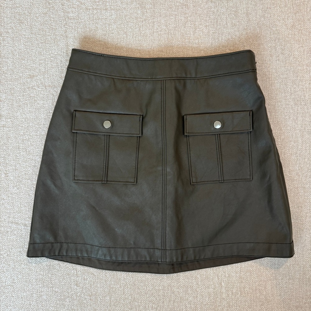 Abercrombie & Fitch Vegan Leather Utility Mini Skirt Olive Green Size Small NWT